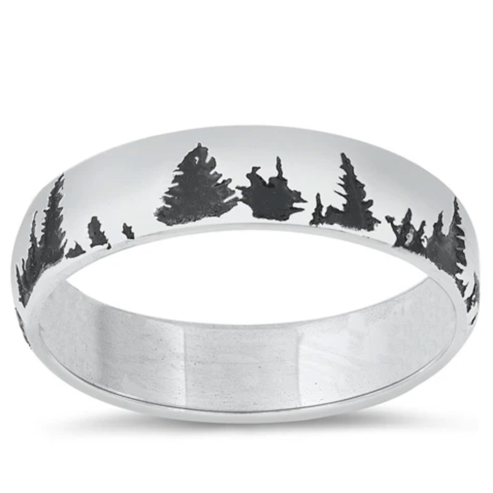 Sterling Silver Forest Trees Ring – Size 5 or 7 (Sample)